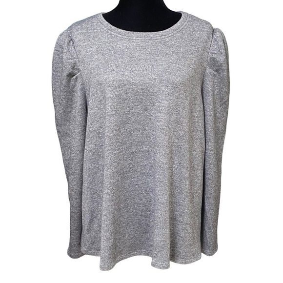 Les Serein Metallic Gray Puff Sleeve Sweater Top 2X NWT - Picture 2 of 9